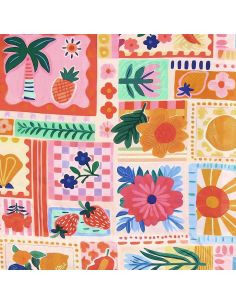 Tissu viscose fantaisie - Nice rose et orange 2