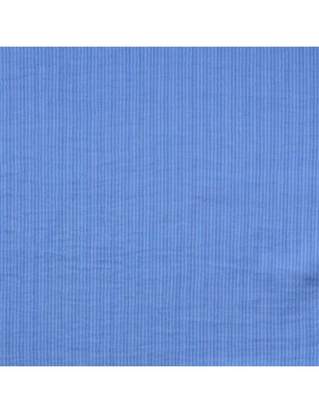 Tissu double gaze gaufrée rayures - Bleu et bleu ciel