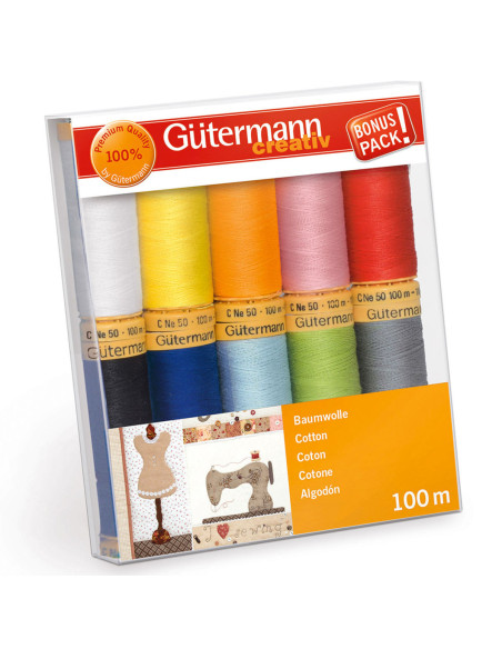 Set of 10 Gütermann cotton sewing threads - Bright
