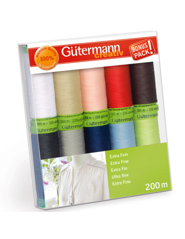 Set of 10 Gütermann polyester sewing threads - Extra fine