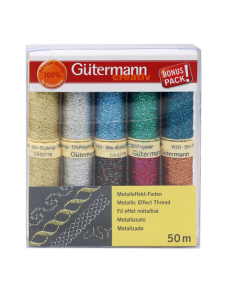 Set of 10 Gütermann sewing threads - Metallic effect thread