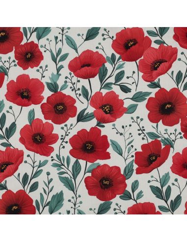 Tissu popeline de coton Coquelicot - Blanc cassé