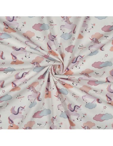 Tissu popeline de coton licorne - Blanc