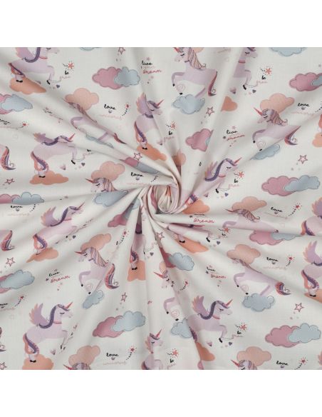 Tissu popeline de coton licorne - Blanc