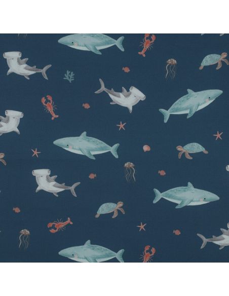 Tissu popeline de coton fonds marins - Bleu pétrole