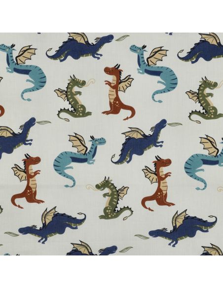 Tissu popeline de coton dragons - Blanc cassé