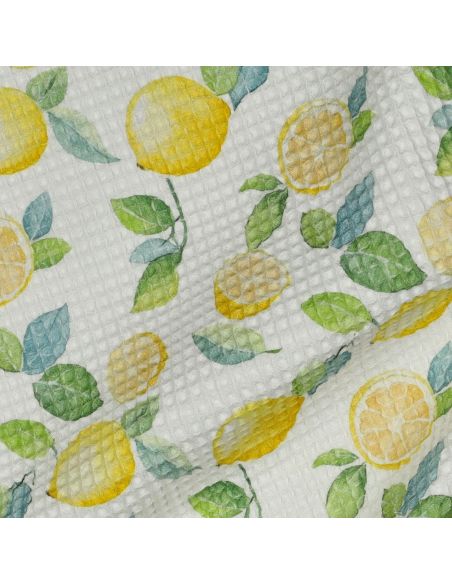 Tissu torchon nid d´abeille d'imprimé - Citrons