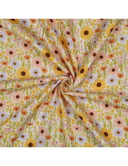 Tissu double gaze imprimé - Champs de fleurs