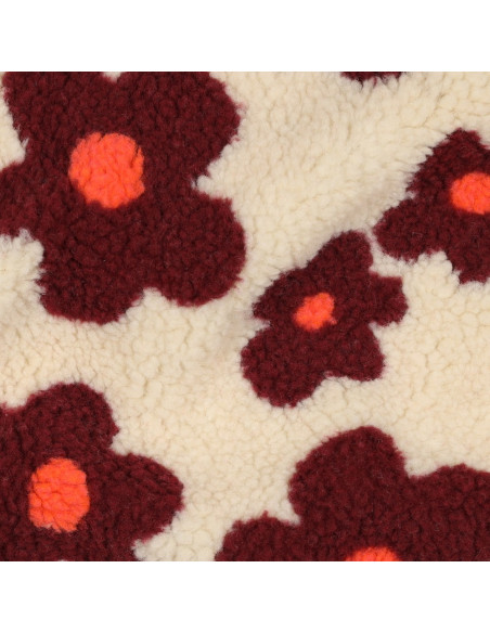 Tissu fourrure Teddy - Grosses fleurs burgundy