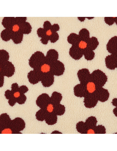 Tissu fourrure Teddy - Grosses fleurs burgundy