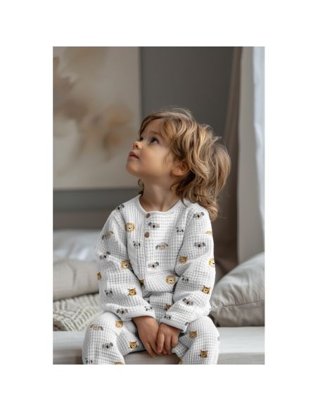 Tissu torchon nid d´abeille d'imprimé - Tête d'animaux