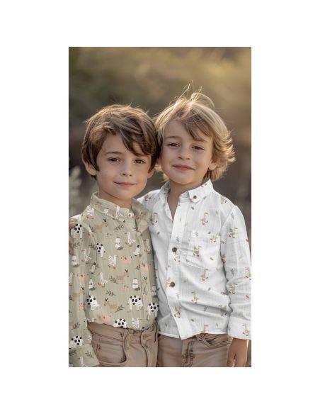 Tissu popeline de coton à la ferme - Animaux fond blanc