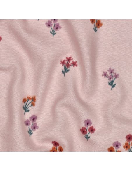 Tissu flanelle - Fleurs fond rose
