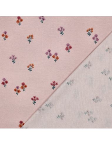 Tissu flanelle - Fleurs fond rose