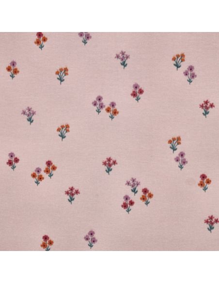 Tissu flanelle - Fleurs fond rose