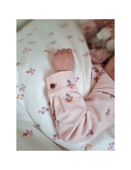 Tissu flanelle - Fleurs fond rose