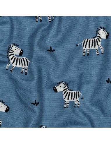Tissu flanelle zèbres - Bleu