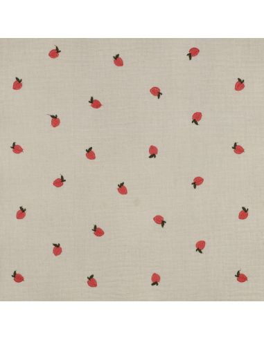 Tissu double gaze de coton brodé pêches - Naturel