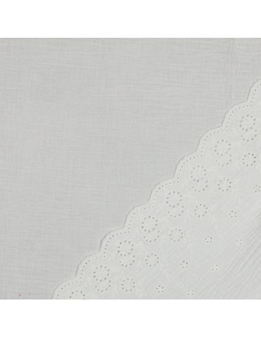 Tissu double gaze broderie anglaise festonnée - Blanc