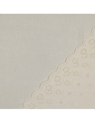 Tissu double gaze broderie anglaise festonnée - Naturel