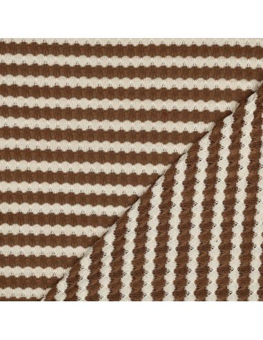 Tissu maille tricot Jacquard à rayures - Brun