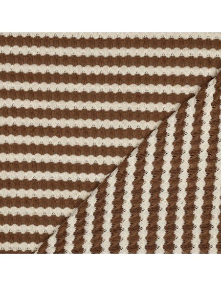 Tissu maille tricot Jacquard à rayures - Brun