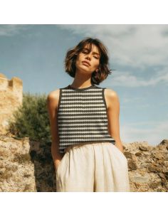 Tissu maille tricot Jacquard à rayures - Kaki 2