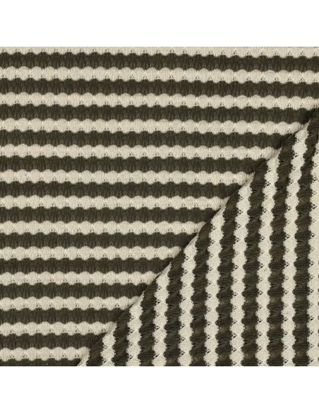 Tissu maille tricot Jacquard à rayures - Kaki