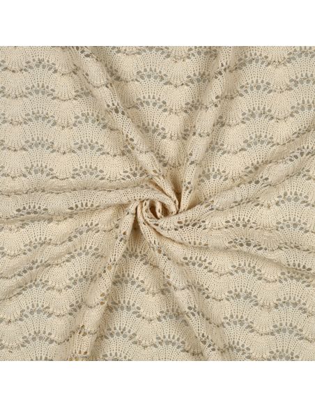 Tissu maille jacquard ajourée lurex - Écru