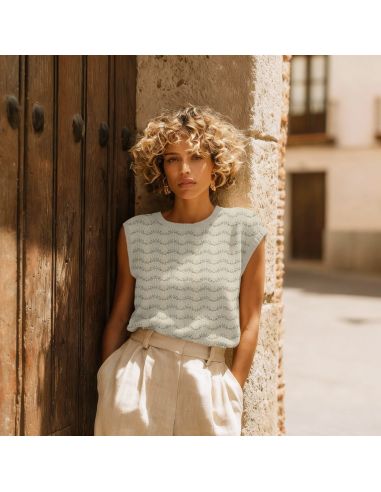 Tissu maille jacquard ajourée lurex - Écru