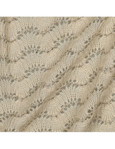 Tissu maille jacquard ajourée lurex - Écru