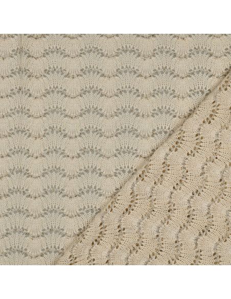 Tissu maille jacquard ajourée lurex - Écru