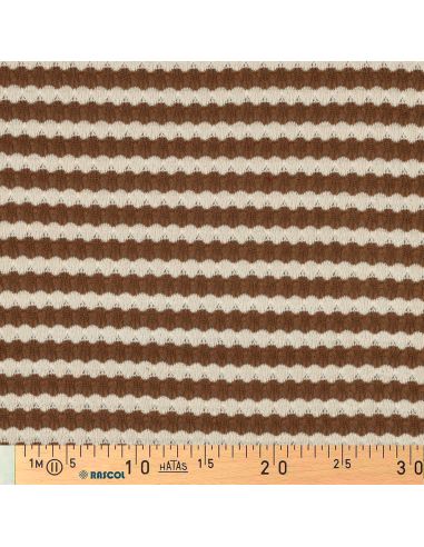 Tissu maille tricot Jacquard à rayures - Brun