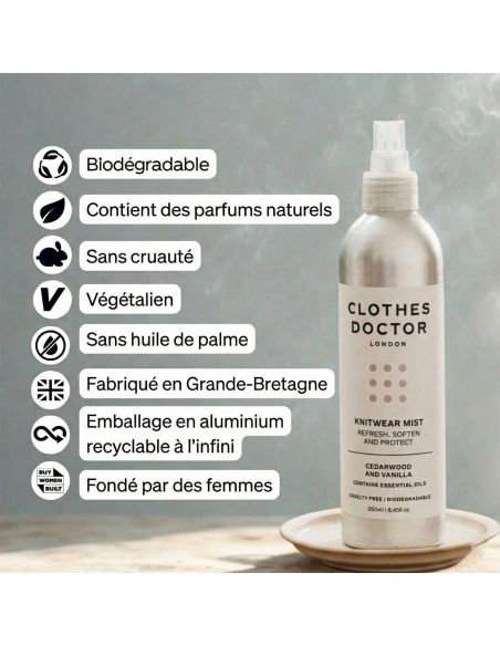 Spray rafraîchissant pour tricots – Bois de Cèdre & Vanille