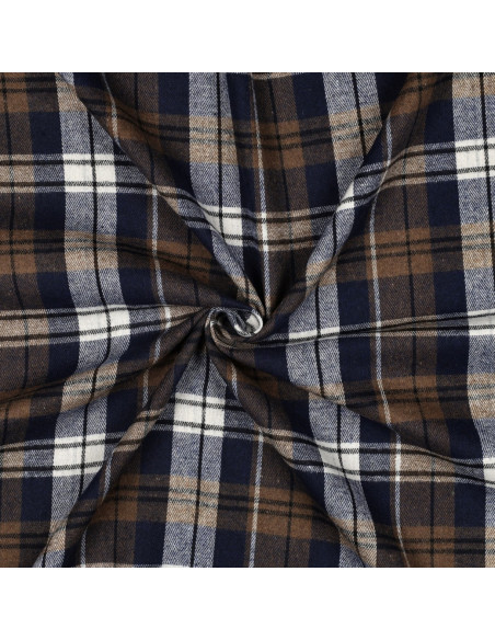 Tissu à carreaux tartan effet flanelle -  Noisette et bleu marine