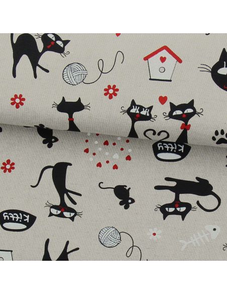 Toile de coton canvas - Chats noirs