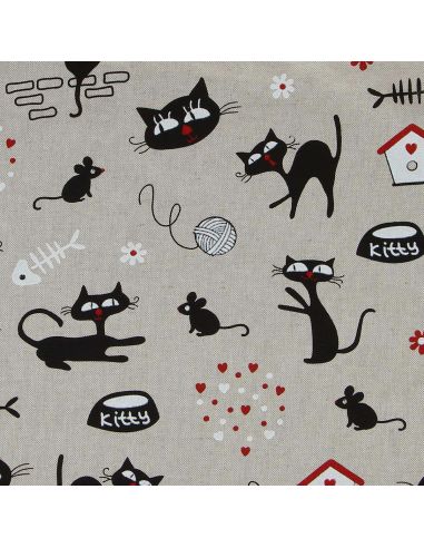 Toile de coton canvas - Chats noirs