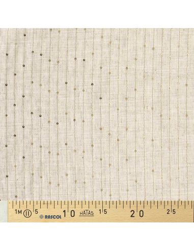 Tissu viscose lin rayé à sequins – Écru scintillant