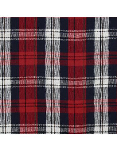 Tissu à carreaux tartan effet flanelle - Rouge et bleu marine