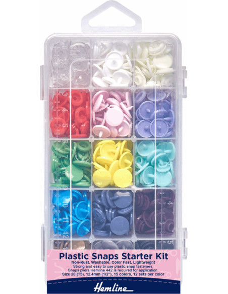 Plastic box filled with 180 KAM-compatible snaps