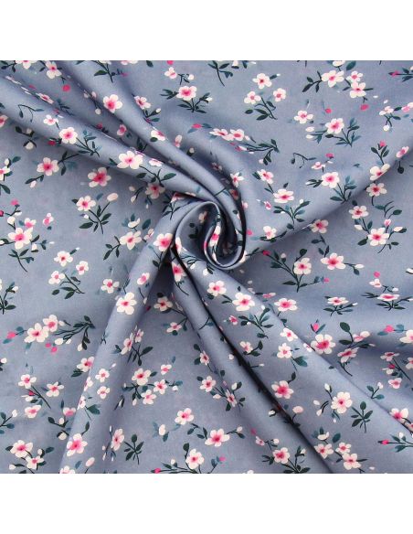Tissu viscose Rosier sauvage - Bleu charette