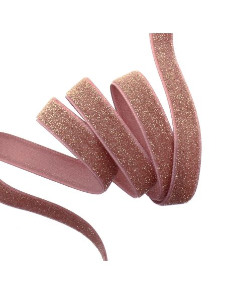 Ruban velours lurex - Vieux rose