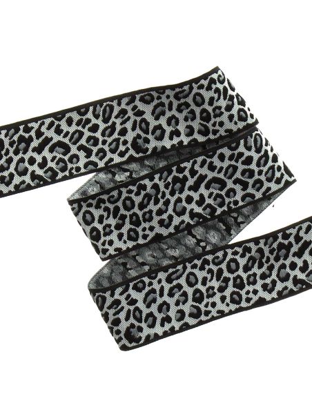 Galon jacquard léopard 35 mm - Gris