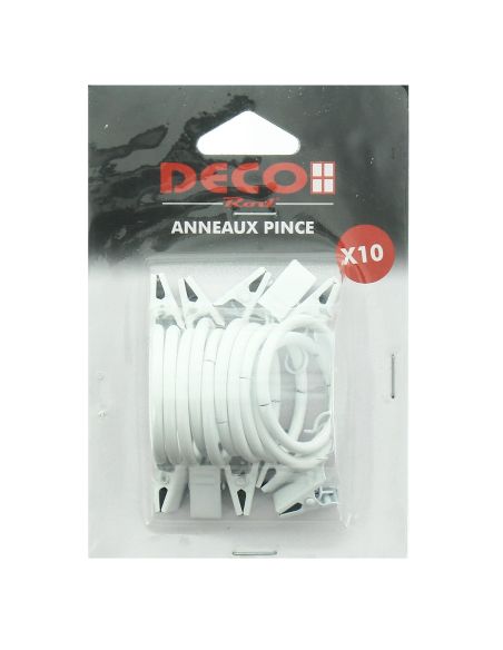 Lot de 10 anneaux 35 mm à pinces crocodile - Blanc