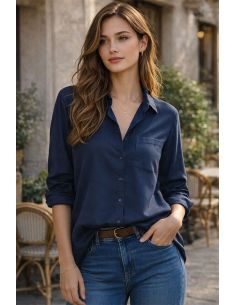 Tissu tencel effet peau de pêche - Bleu navy 2