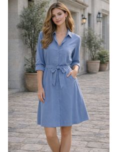 Tissu tencel effet peau de pêche - Bleu charette 2
