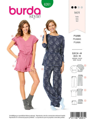 Pajama and pajama shorts pattern - Burda 6261