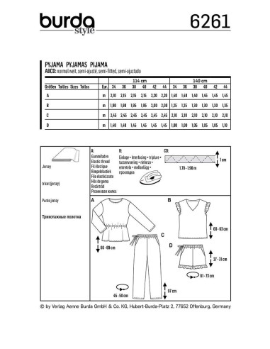 Pajama and pajama shorts pattern - Burda 6261