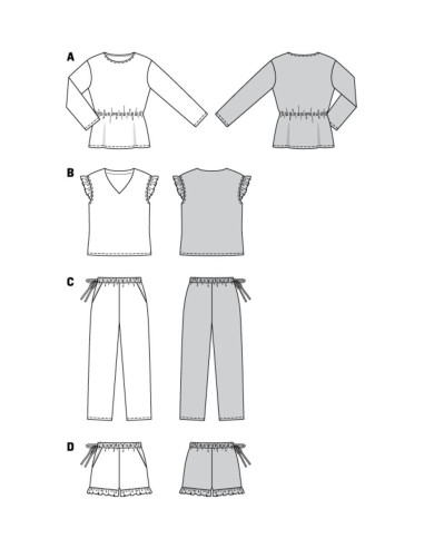 Pajama and pajama shorts pattern - Burda 6261