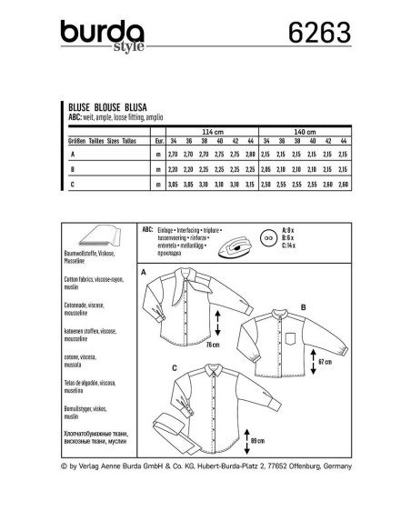 Blouse and Shirt Pattern - Burda 6263